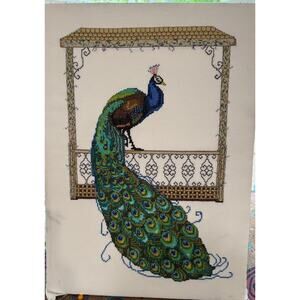 Counted Crosstitch Peacock Ready to Frame 14x20 Inches Handmade